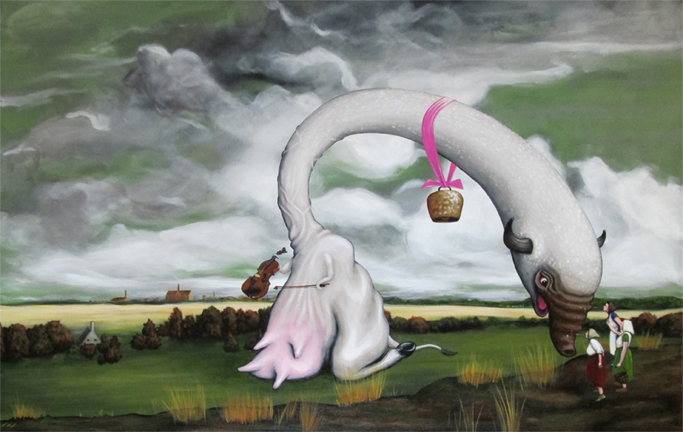 Grosse vache, Acrylique sur toile 24'' x 36''